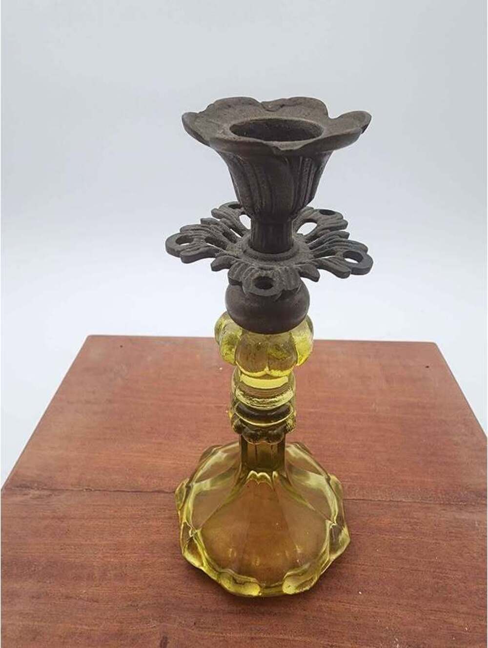 Vintage Yellow Canary Glass Taper Candlestick Holder - Art Nouveau Style